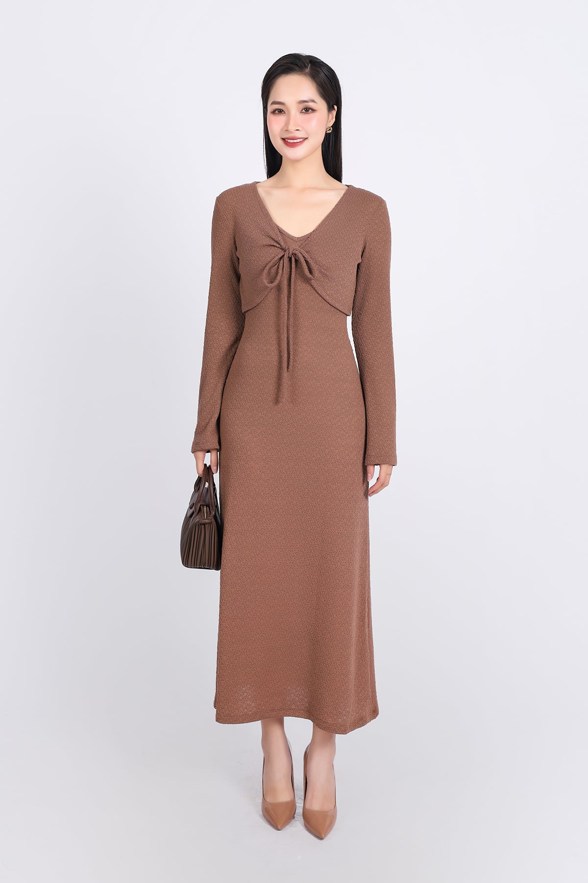 BDD93249 - Đầm hai dây dạo phố vải thô chun dáng suông thân váy suông dài - PANTIO