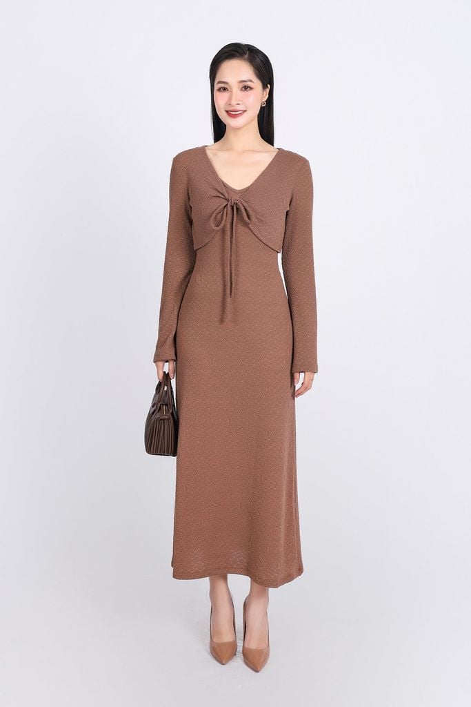 BDD93249 - Đầm hai dây dạo phố vải thô chun dáng suông thân váy suông dài - PANTIO