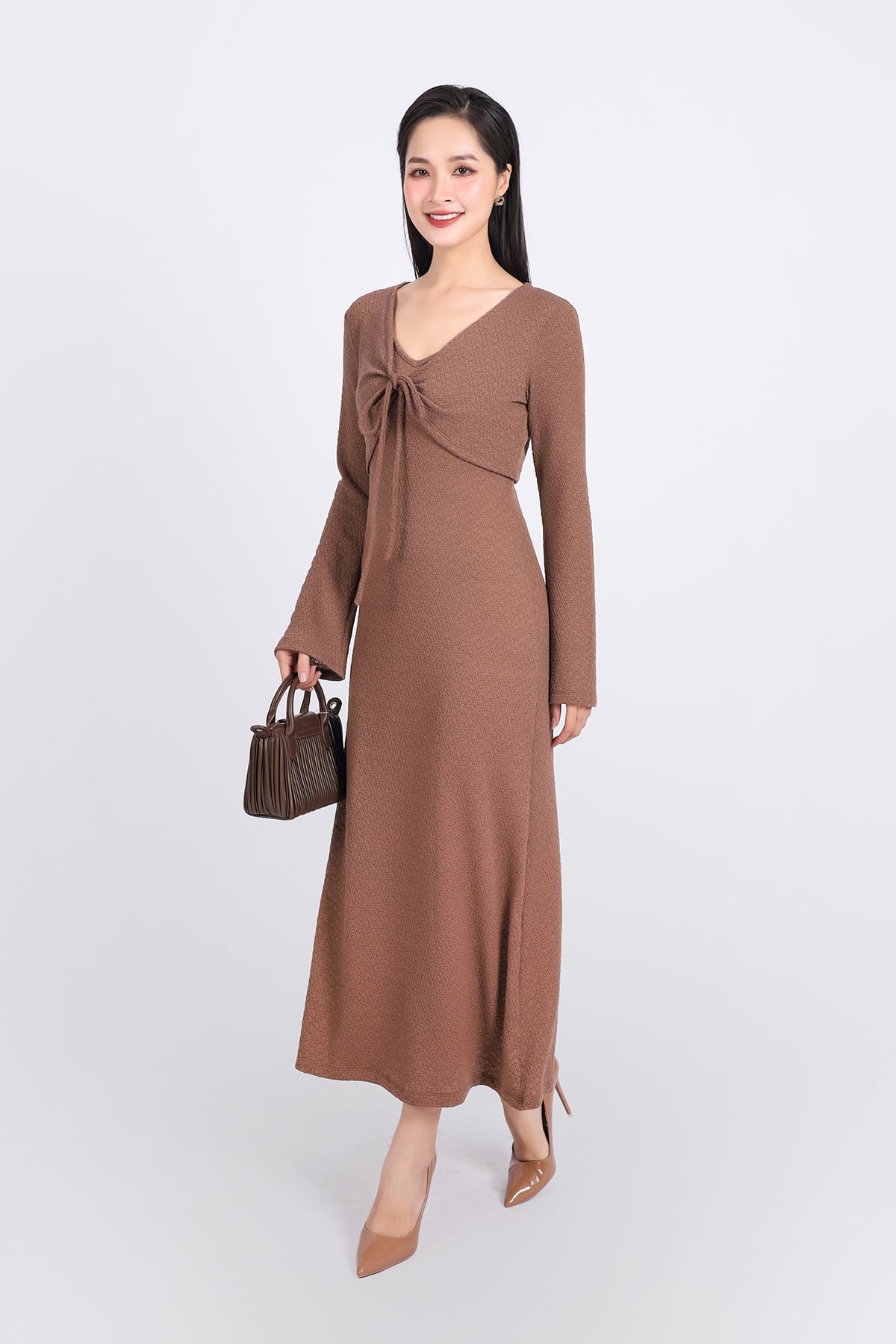 BDD93249 - Đầm hai dây dạo phố vải thô chun dáng suông thân váy suông dài - PANTIO