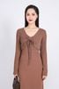 BAT93249 - Áo khoác mỏng vải thô chun co giãn dáng croptop cổ chữ V xoắn ngực thắt dây nơ - PANTIO