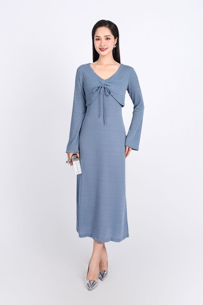 BDD93249 - Đầm hai dây dạo phố vải thô chun dáng suông thân váy suông dài - PANTIO