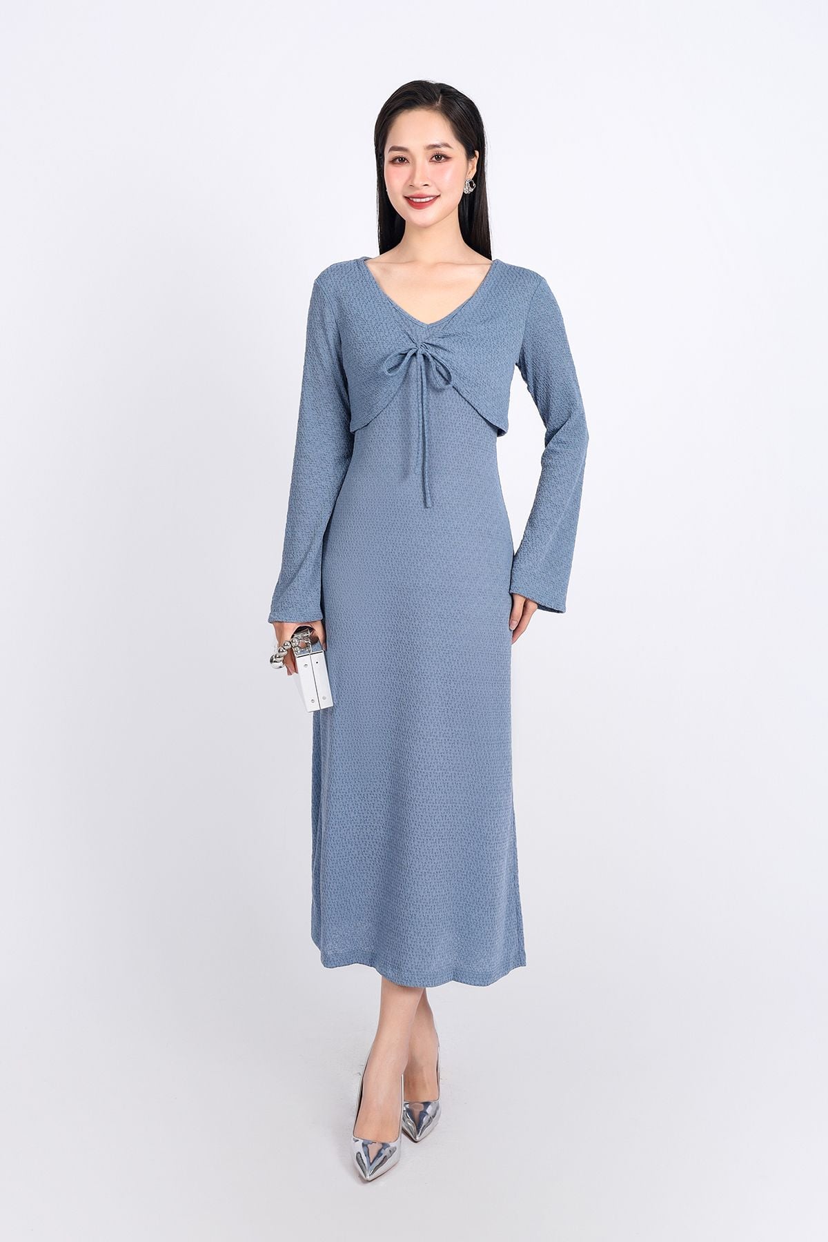 BDD93249 - Đầm hai dây dạo phố vải thô chun dáng suông thân váy suông dài - PANTIO