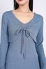 BAT93249 - Áo khoác mỏng vải thô chun co giãn dáng croptop cổ chữ V xoắn ngực thắt dây nơ - PANTIO