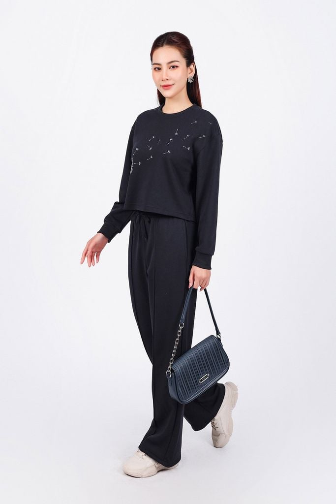 BAT93250 - Áo bộ thể thao vải cotton dáng lửng cổ tròn tay dài thân áo in hoạ tiết thời trang - PANTIO