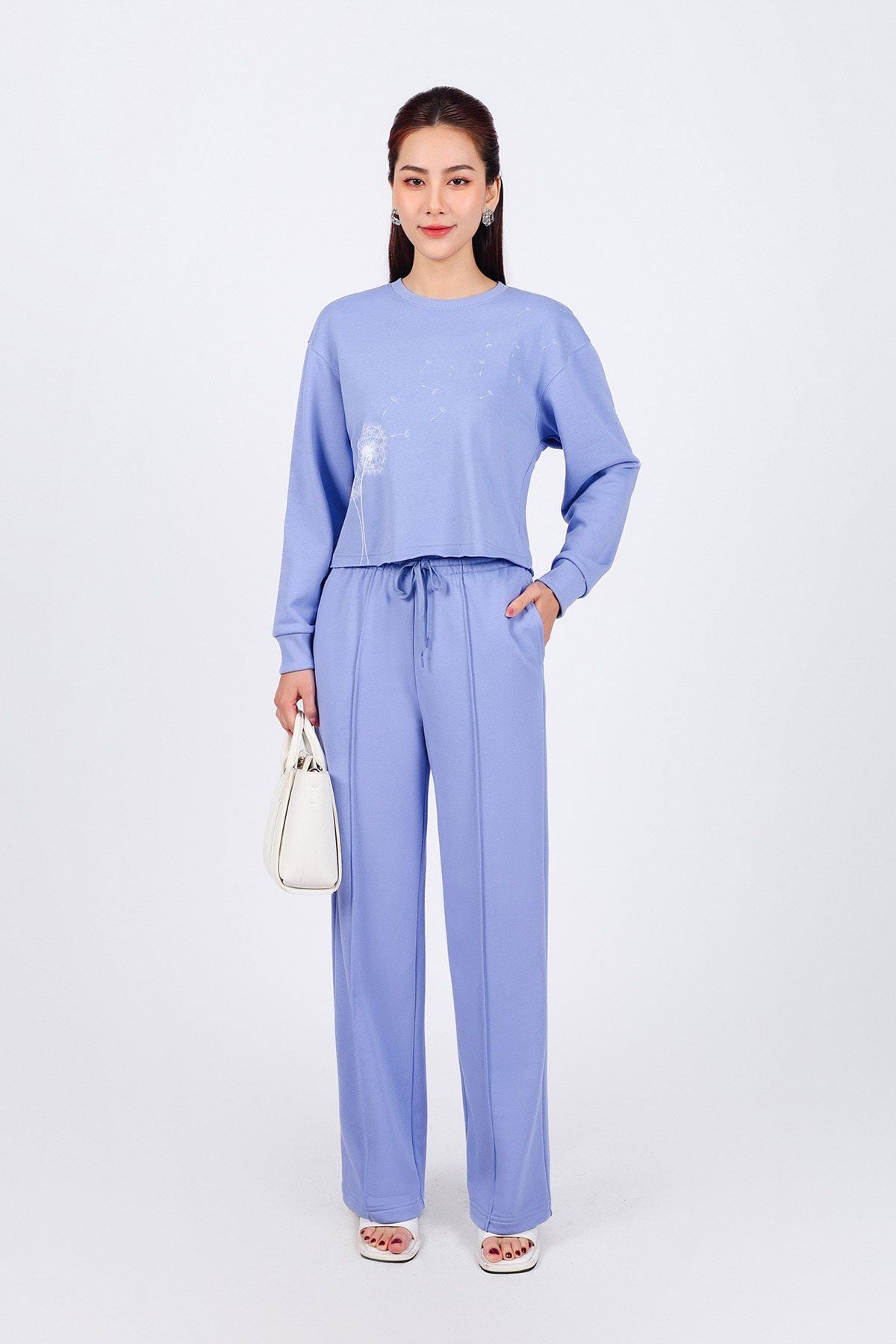 BAT93250 - Áo bộ thể thao vải cotton dáng lửng cổ tròn tay dài thân áo in hoạ tiết thời trang - PANTIO