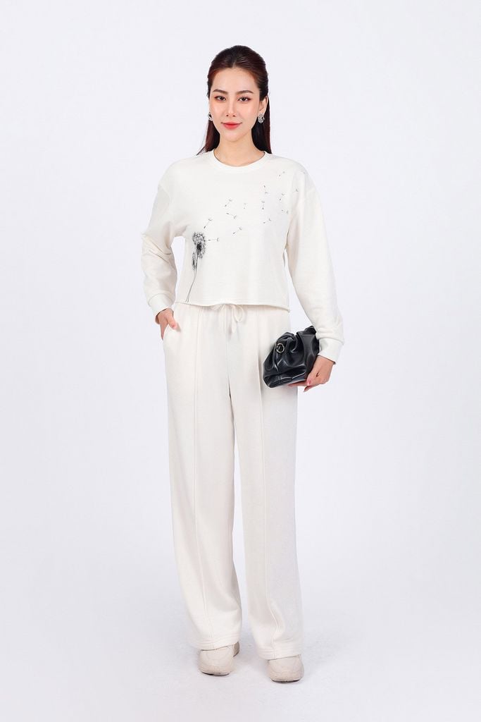 BAT93250 - Áo bộ thể thao vải cotton dáng lửng cổ tròn tay dài thân áo in hoạ tiết thời trang - PANTIO