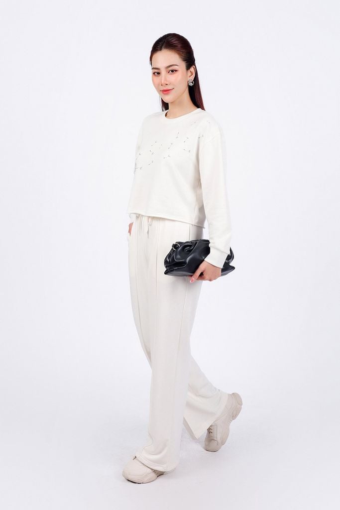 BAT93250 - Áo bộ thể thao vải cotton dáng lửng cổ tròn tay dài thân áo in hoạ tiết thời trang - PANTIO