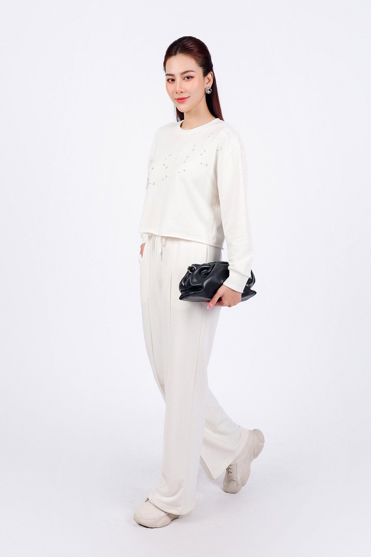 BAT93250 - Áo bộ thể thao vải cotton dáng lửng cổ tròn tay dài thân áo in hoạ tiết thời trang - PANTIO