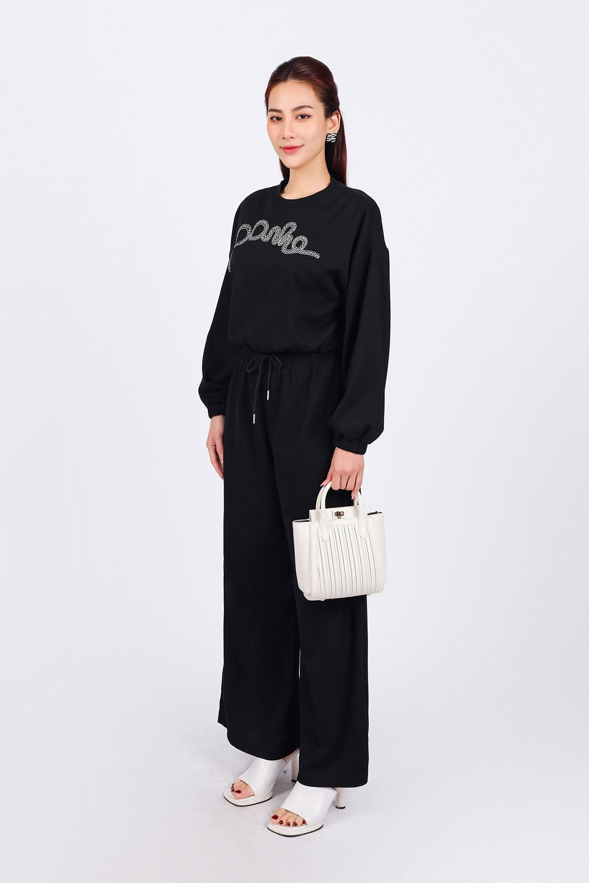 BAT93286 - Áo bộ thể thao vải len dáng lửng cổ tròn tay rộng gấu áo bo chun thân áo hoạ tiết thời trang - PANTIO