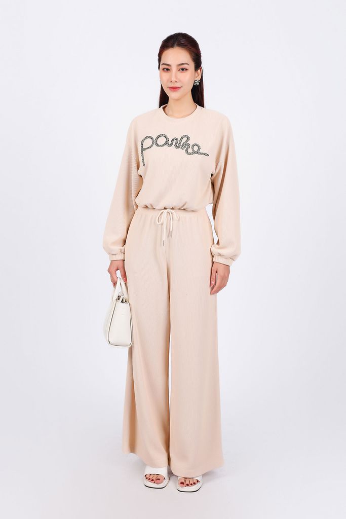 BAT93286 - Áo bộ thể thao vải len dáng lửng cổ tròn tay rộng gấu áo bo chun thân áo hoạ tiết thời trang - PANTIO