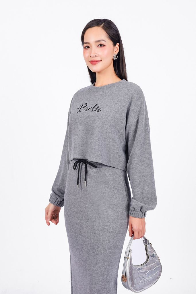 BJD93295 - Chân váy bộ thể thao vải len dáng dài cạp chun co giãn phối dây thắt nơ tạo kiểu - PANTIO