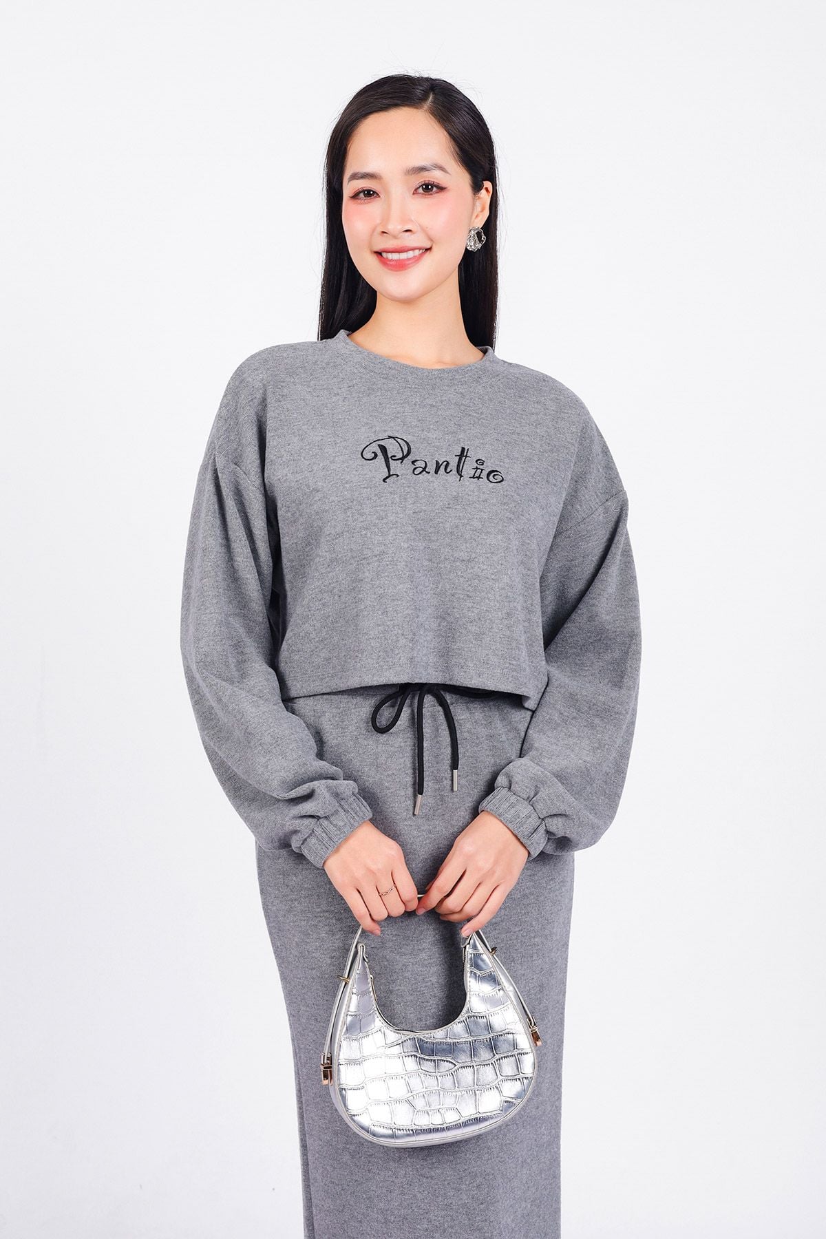 BJD93295 - Chân váy bộ thể thao vải len dáng dài cạp chun co giãn phối dây thắt nơ tạo kiểu - PANTIO