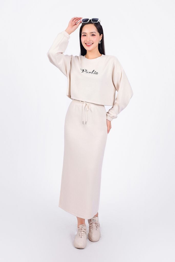 BJD93295 - Chân váy bộ thể thao vải len dáng dài cạp chun co giãn phối dây thắt nơ tạo kiểu - PANTIO