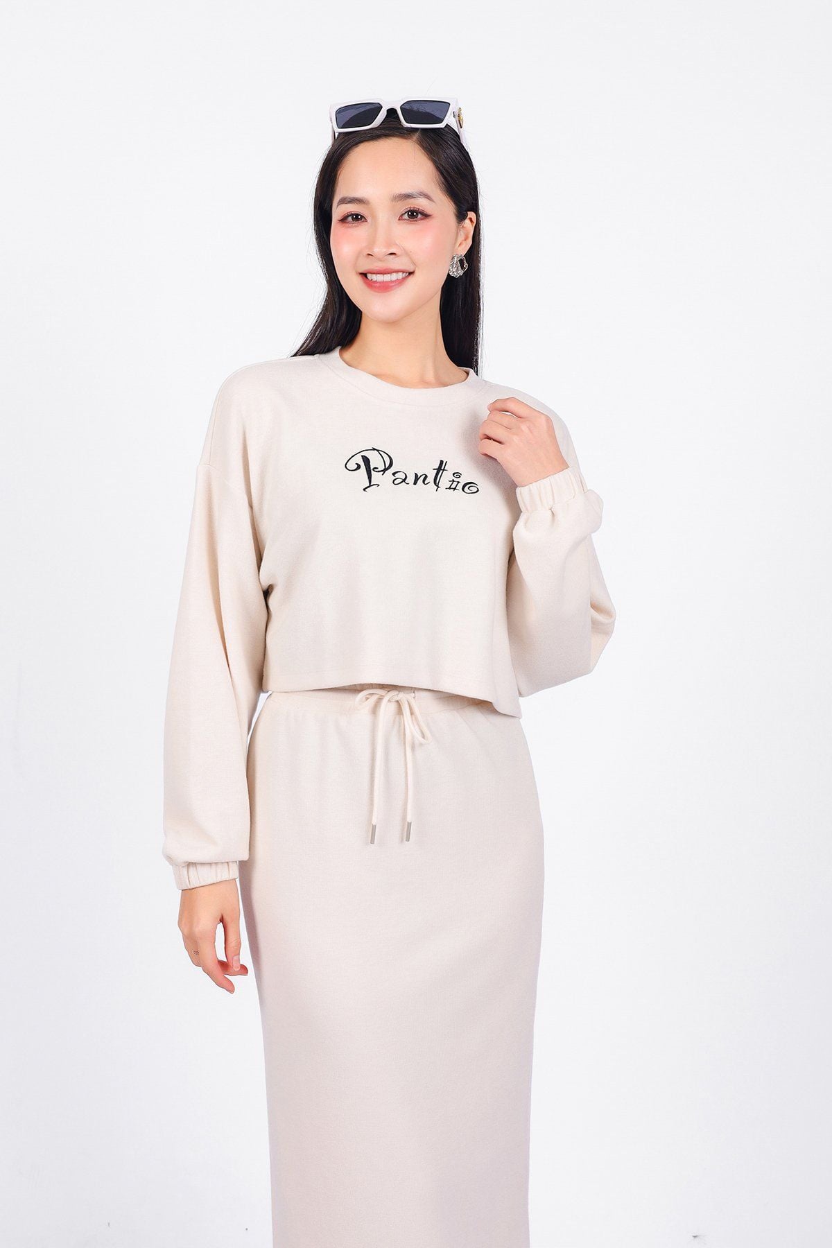 BJD93295 - Chân váy bộ thể thao vải len dáng dài cạp chun co giãn phối dây thắt nơ tạo kiểu - PANTIO