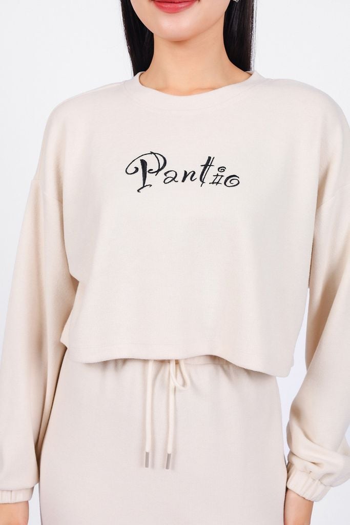 BAT93295 - Áo bộ thể thao vải len dáng croptop cổ trong ngực áo thêu hoạ tiết cao cấp kèm áo dây đen cotton - PANTIO