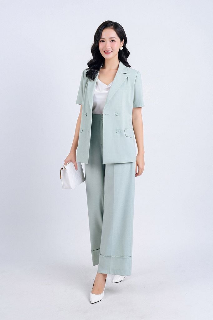 BQD33096 - Quần công sở vải tuyp xy dáng suông dài ống rộng khoá thân trước - PANTIO