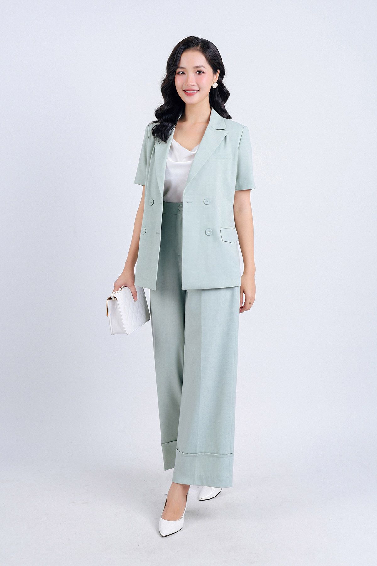 BQD33096 - Quần công sở vải tuyp xy dáng suông dài ống rộng khoá thân trước - PANTIO