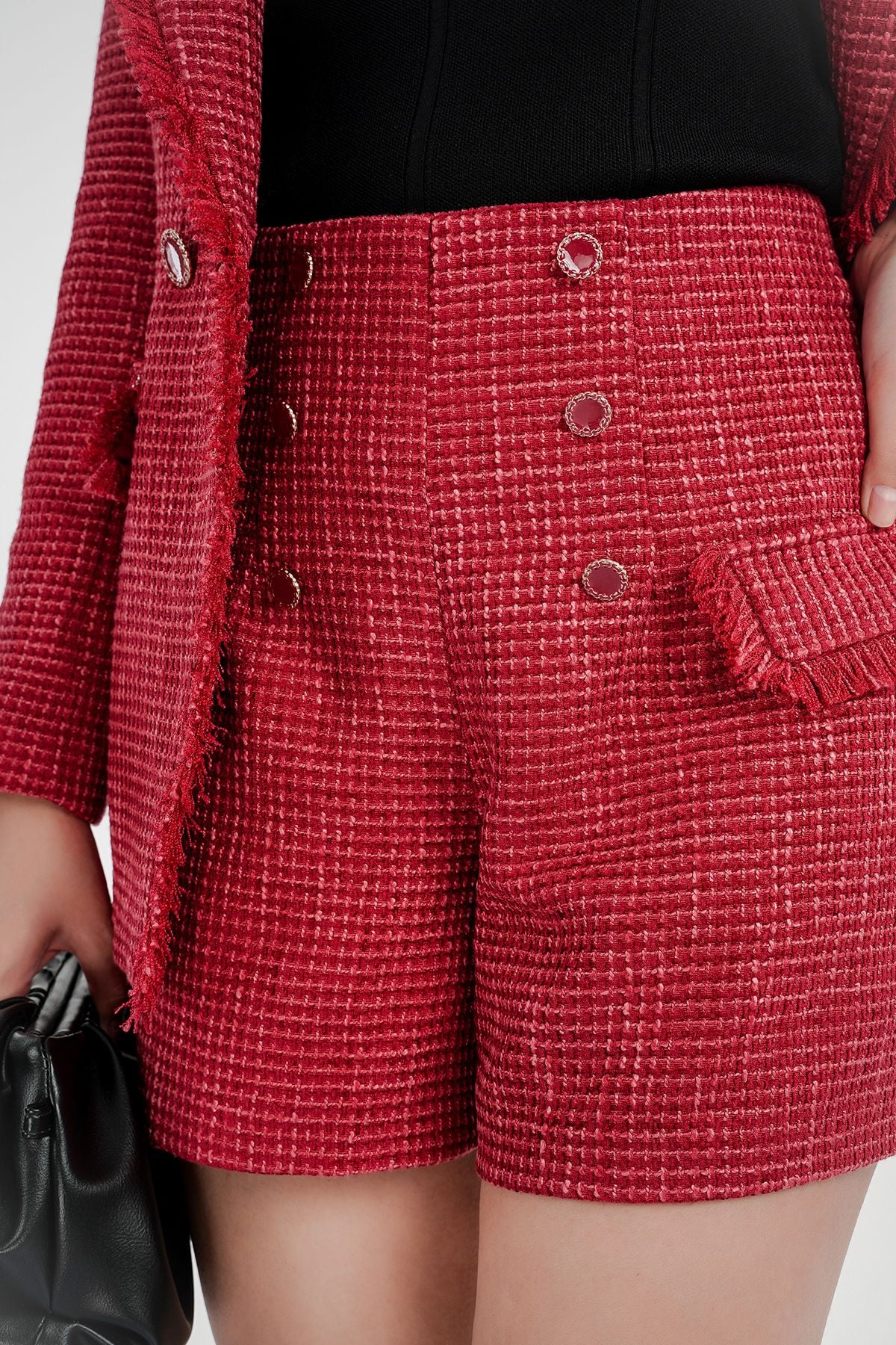 Quần ngắn chất liệu dạ tweed cạp cao BQN72503 - PANTIO