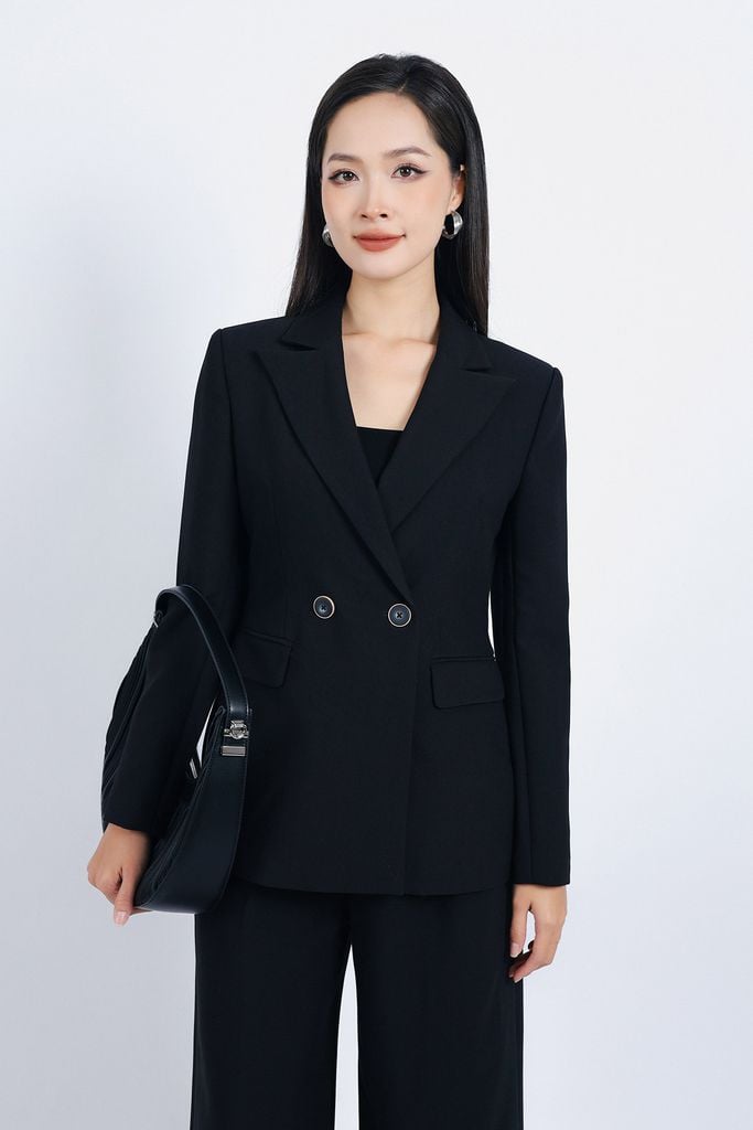 BAV73168 - Áo vest công sở vải thô dáng ôm cổ hai ve có đệm vai thân áo ốp túi hai bên tạo kiểu cài khuy thân trước - PANTIO