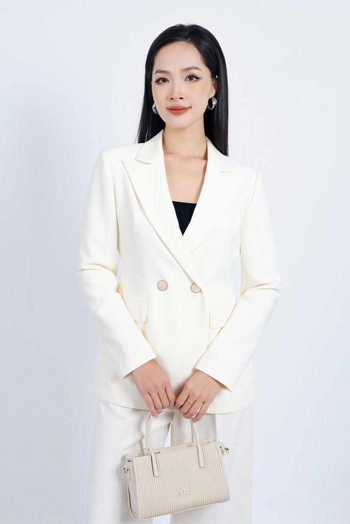 BAV73168 - Áo vest công sở vải thô dáng ôm cổ hai ve có đệm vai thân áo ốp túi hai bên tạo kiểu cài khuy thân trước - PANTIO