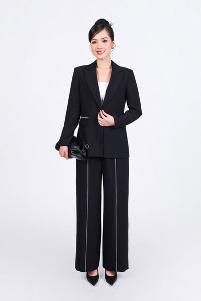 BQD73170 - Quần dài công sở vải tuyp xy dáng suông ống đứng hoạ tiết đường kẻ tạo kiểu - PANTIO