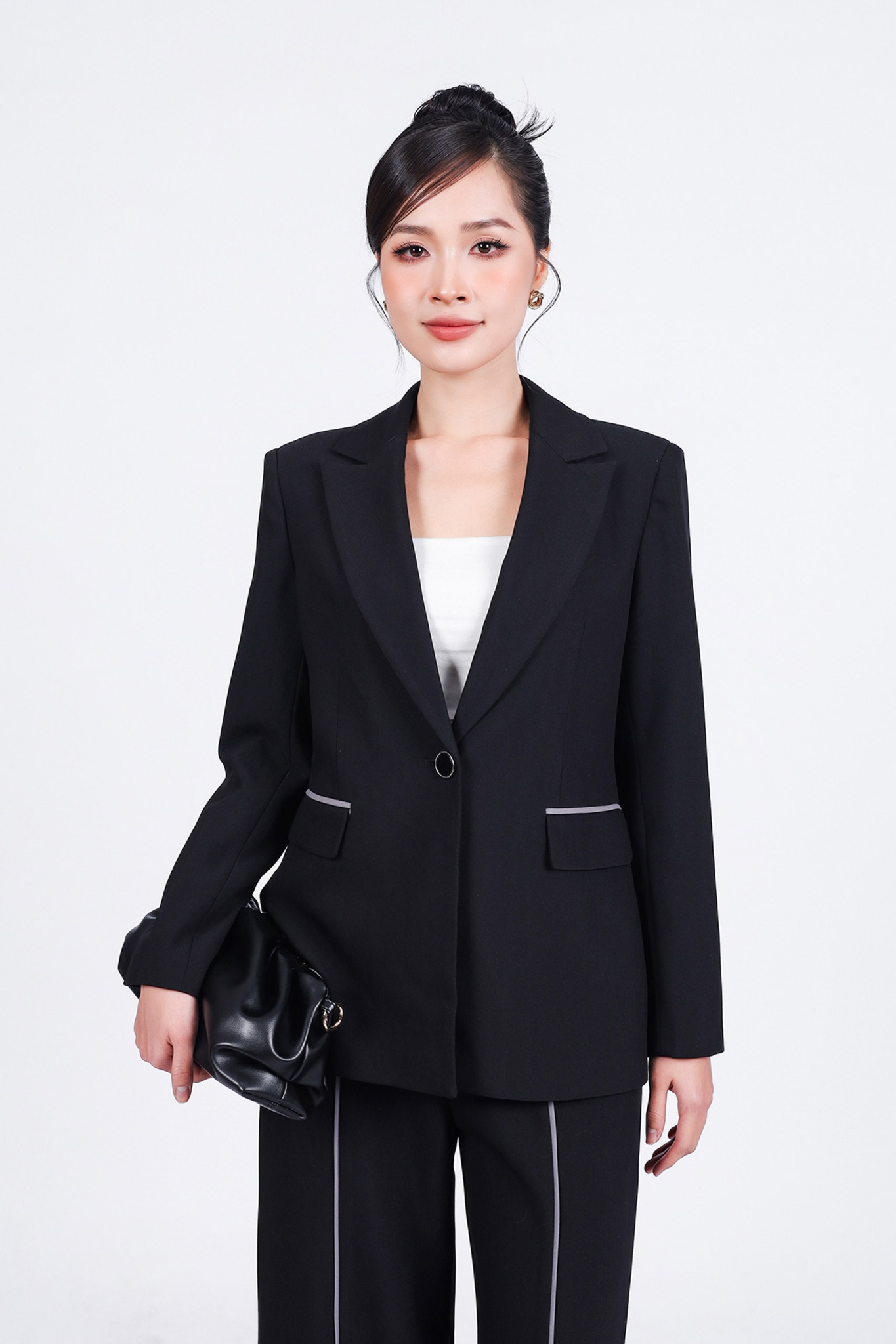 BQD73170 - Quần dài công sở vải tuytsi dáng suông ống đứng hoạ tiết đường kẻ tạo kiểu - PANTIO