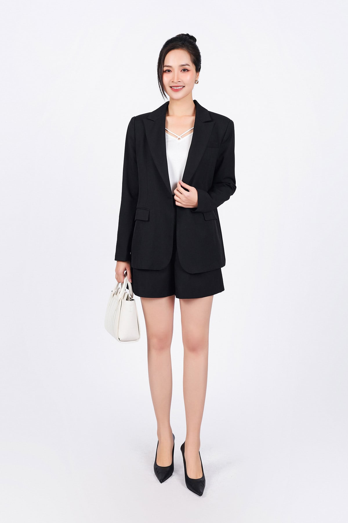 BQN73179 - Quần short vải thô dáng suông cạp phối ly bong khoá thân trước - PANTIO