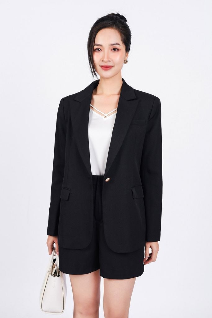 BQN73179 - Quần short vải thô dáng suông cạp phối ly bong khoá thân trước - PANTIO