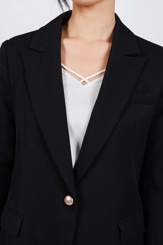 BAV73179 - Áo khoác vest công sở vải thô dáng suông cổ hai ve thân áo đính nắp túi ốp - PANTIO