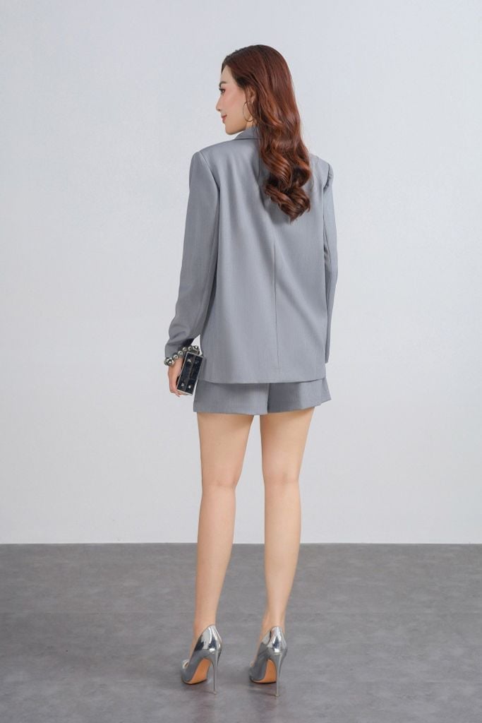 BAV73179 - Áo khoác vest công sở vải thô dáng suông cổ hai ve thân áo đính nắp túi ốp - PANTIO