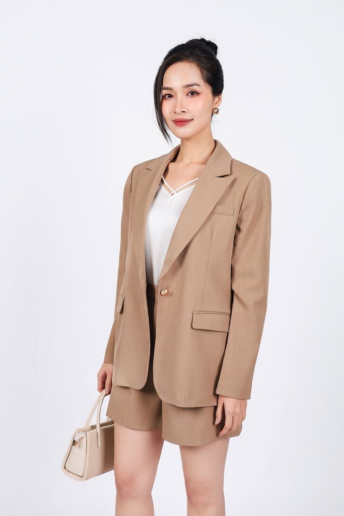 BQN73179 - Quần short vải thô dáng suông cạp phối ly bong khoá thân trước - PANTIO