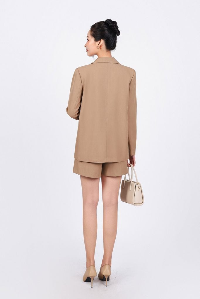 BAV73179 - Áo khoác vest công sở vải thô dáng suông cổ hai ve thân áo đính nắp túi ốp - PANTIO