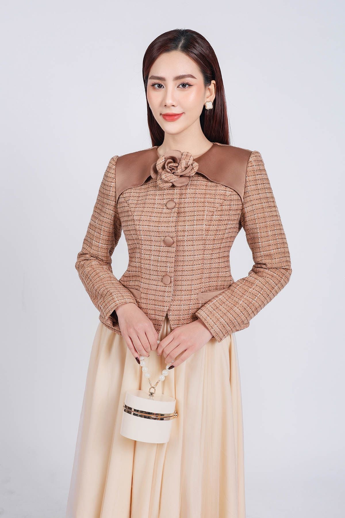 FJD71011 - Chân váy midi vải ren dáng Xoè hai lớp lót lụa cạp bo chun - PANTIO