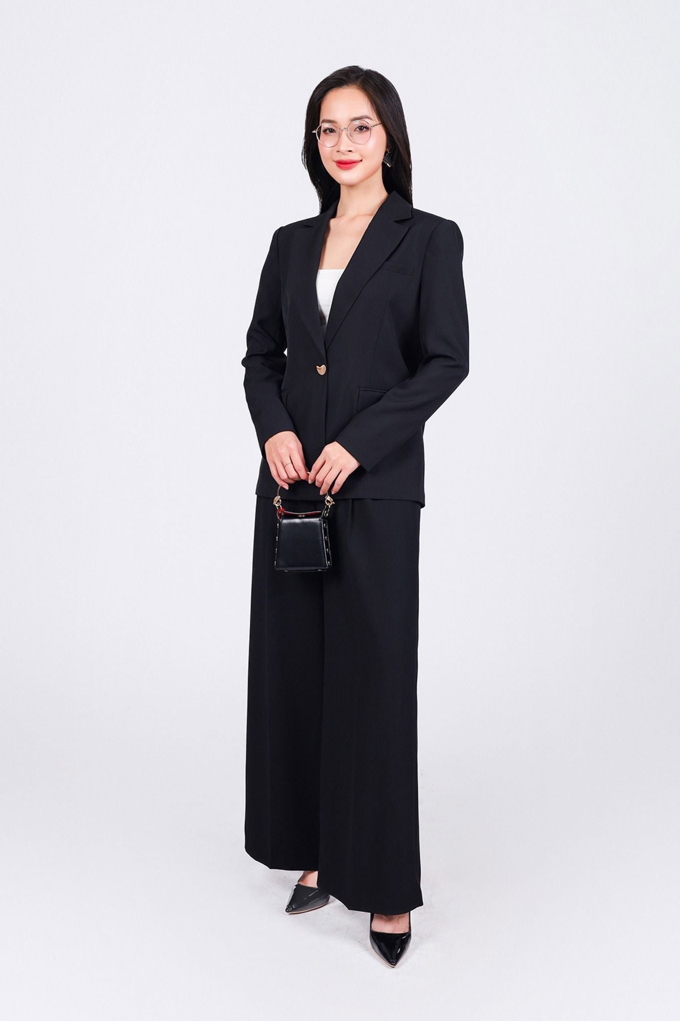 BAV73199 - Áo khoác vest công sở vải thô đũi dáng suông cổ hai ve thân áo đính khuy tạo kiểu có đính nắp túi trang trí - PANTIO