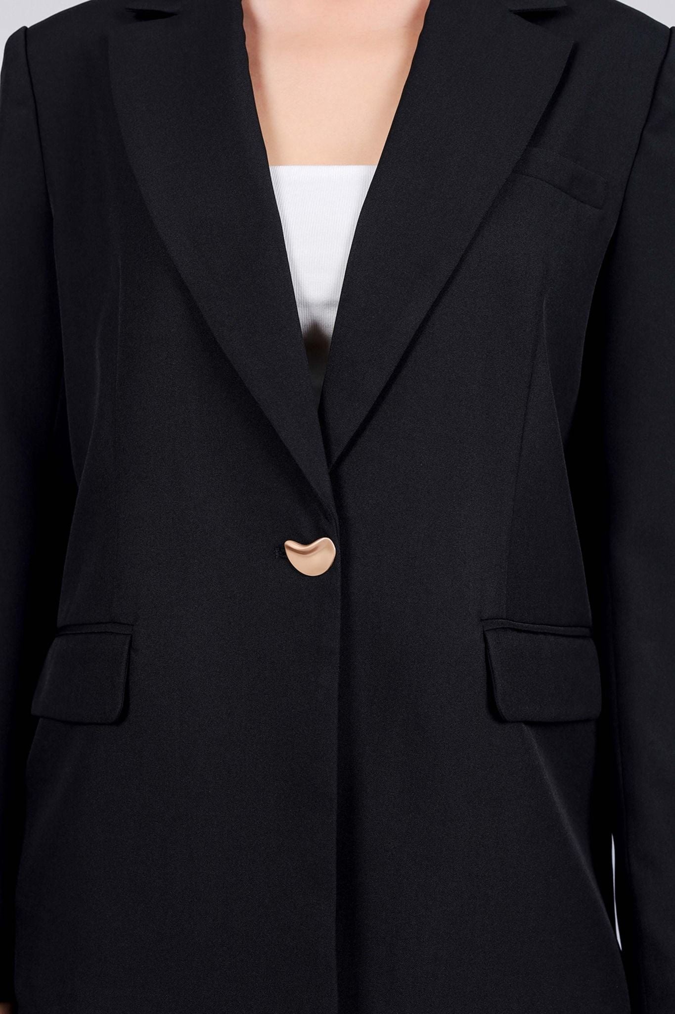 BAV73199 - Áo khoác vest công sở vải thô đũi dáng suông cổ hai ve thân áo đính khuy tạo kiểu có đính nắp túi trang trí - PANTIO