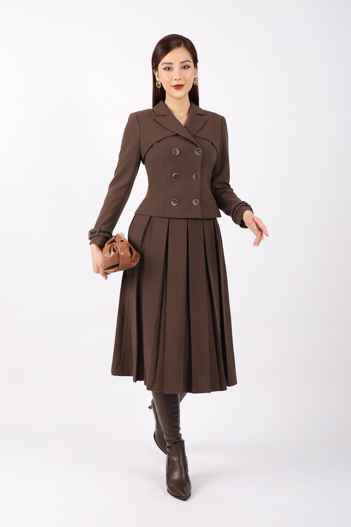 BJD92932 - Chân váy công sở vải thô dáng Xoè dập ly có lót vải habutai khóa thân sau - PANTIO