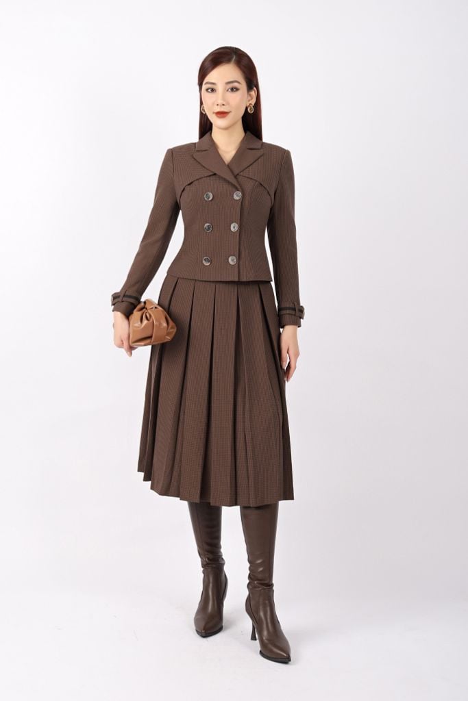 BAV92932 - Áo vest nữ công sở vải thô dáng ôm có lót vải habutai cổ hai ve thân kiểu đính cúc hai hàng - PANTIO