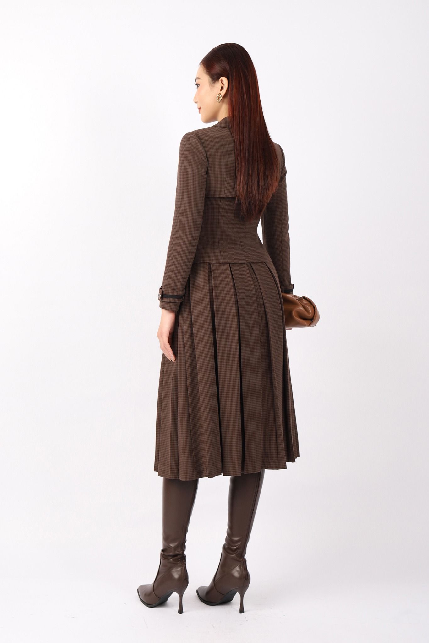 BJD92932 - Chân váy công sở vải thô dáng Xoè dập ly có lót vải habutai khóa thân sau - PANTIO