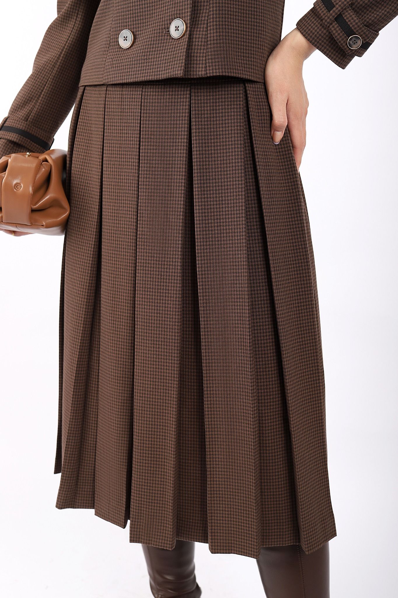 BJD92932 - Chân váy công sở vải thô dáng Xoè dập ly có lót vải habutai khóa thân sau - PANTIO