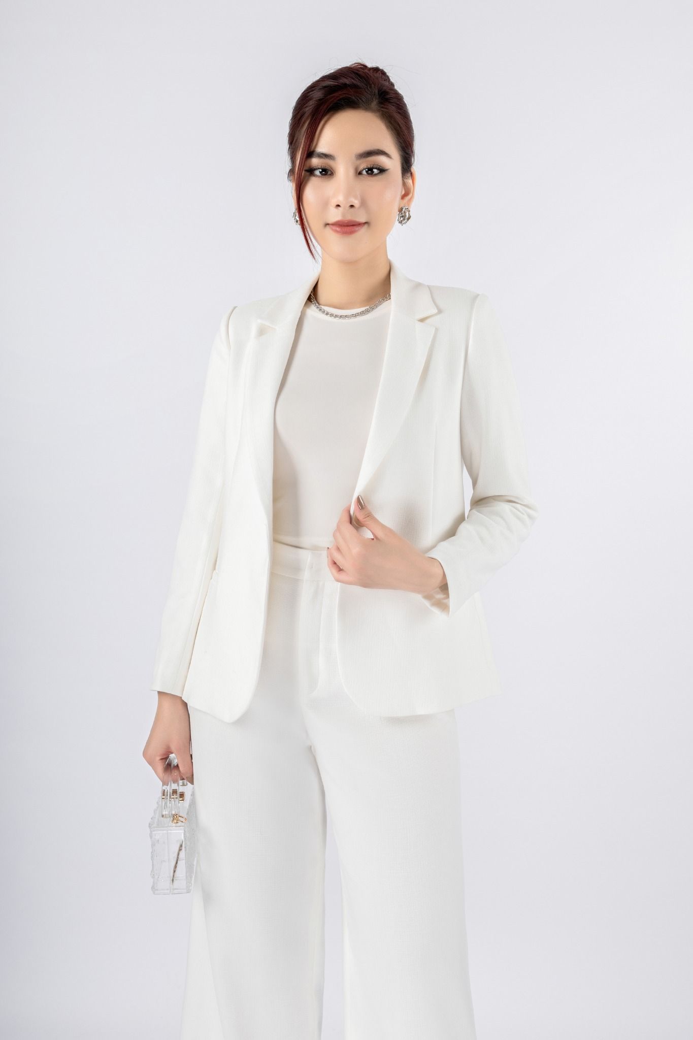 BQD92942 - Quần công sở vải thô đũi dáng suông ống rộng lên gấu tạo kiểu - PANTIO