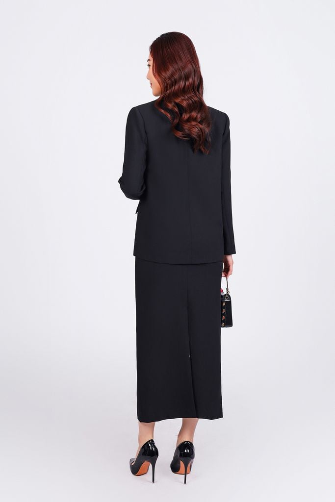 BAV93269 - Áo khoác vest công sở vải tuytsi dáng suông cổ hai ve đính đá kim loại tạo kiểu - PANTIO