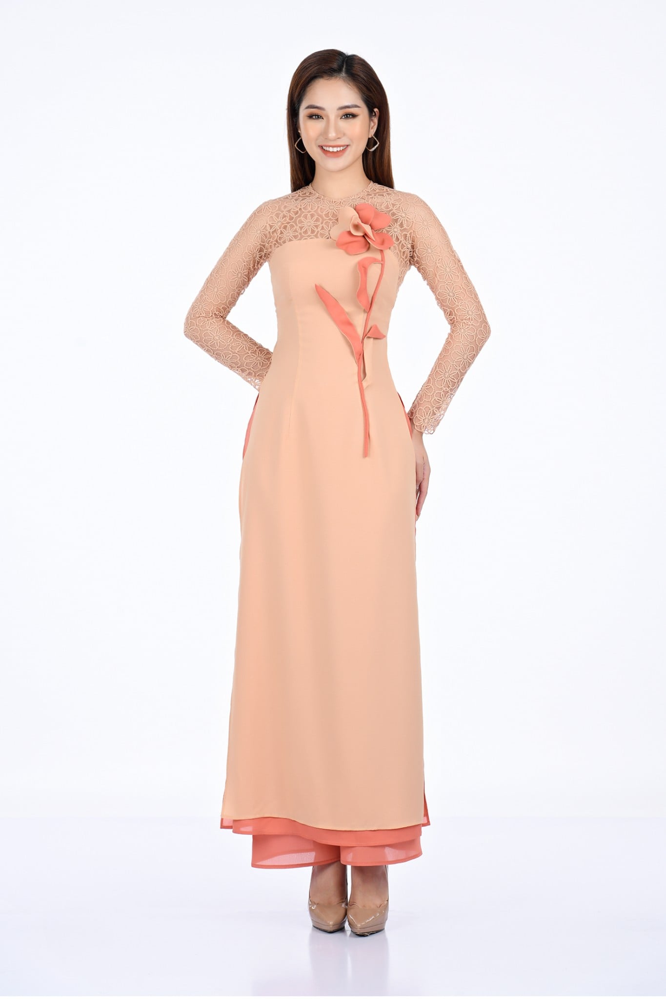 BDQ10075 - Quần áo dài vải phi cát dáng suông khoá thân trước