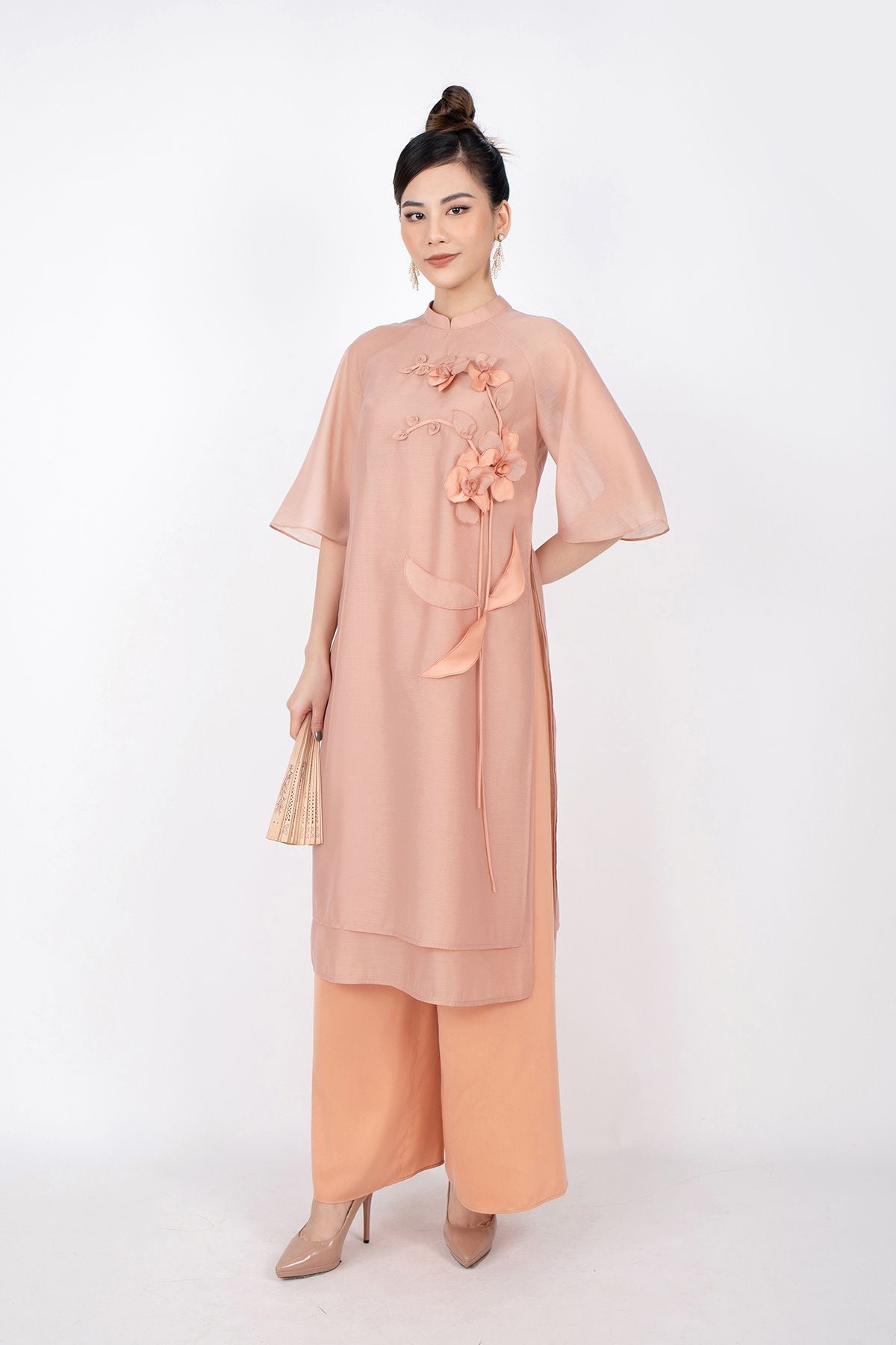 BDQ50085 - Quần áo dài vải lụa dáng đứng ống rộng khóa thân trước thân sau có chun co dãn