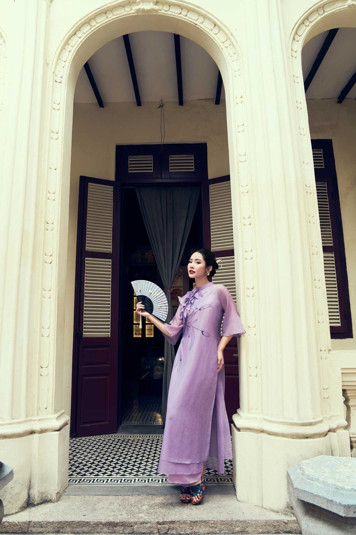 BDQ50069 - Quần dài truyền thống vải lụa dáng suông ống rộng cạp liền - PANTIO