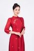 BDA50156 - Áo dài truyền thống vải tơ dáng ôm hai tà cổ tàu tay dài thân áo đính ngọc tạo kiểu - PANTIO