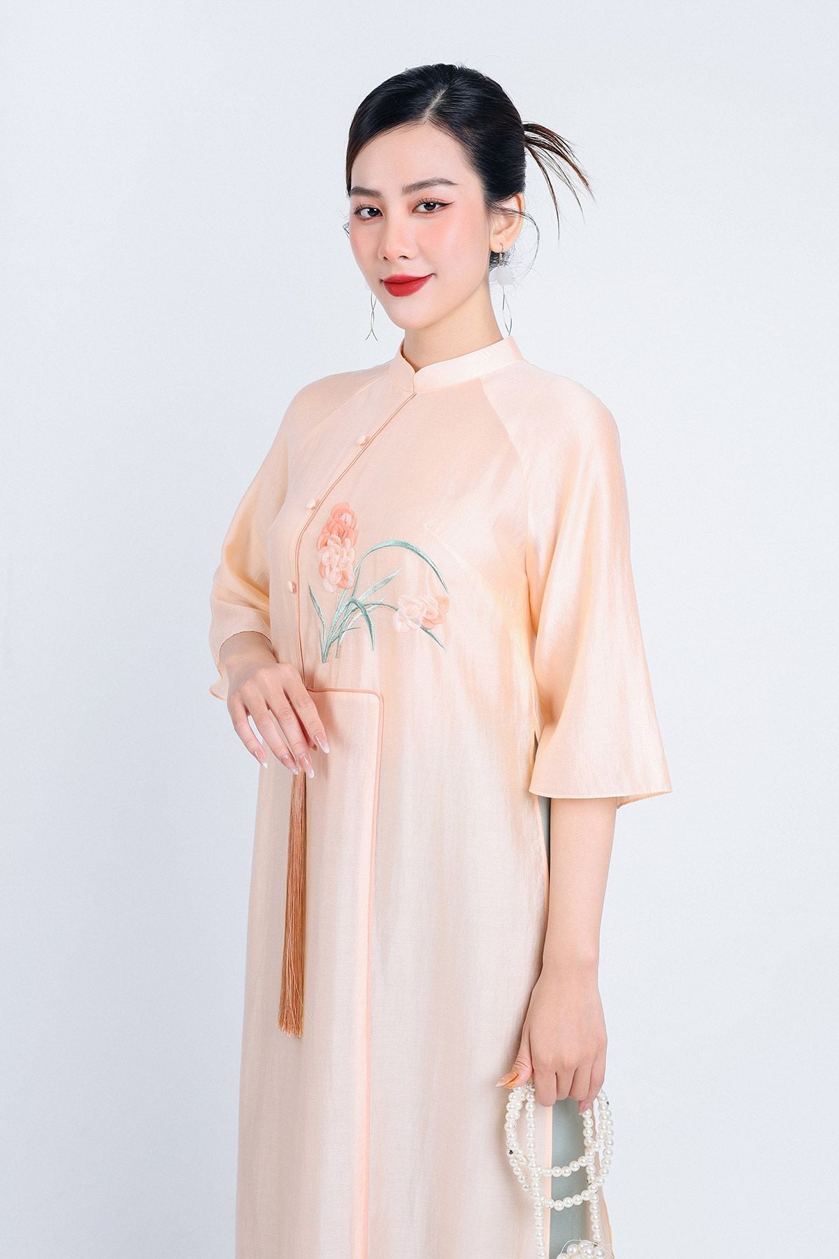 BDQ50050 - Quần dài truyền thống vải lụa dáng suông ống rộng cạp liền