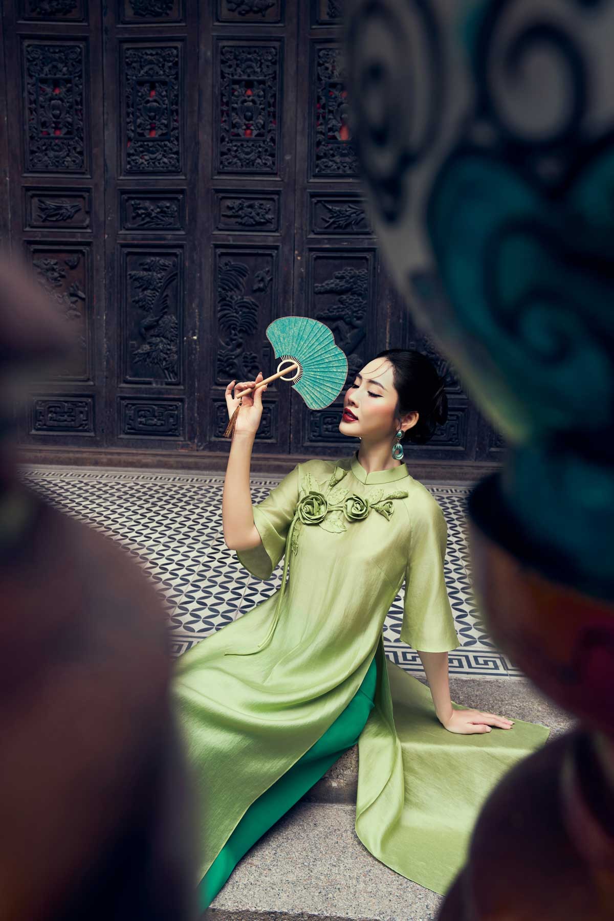 BDQ50160 - Quần áo dài truyền thống vải lụa dày dáng suông dài ống rộng khóa kéo trước cạp sau pha chun co giãn - PANTIO