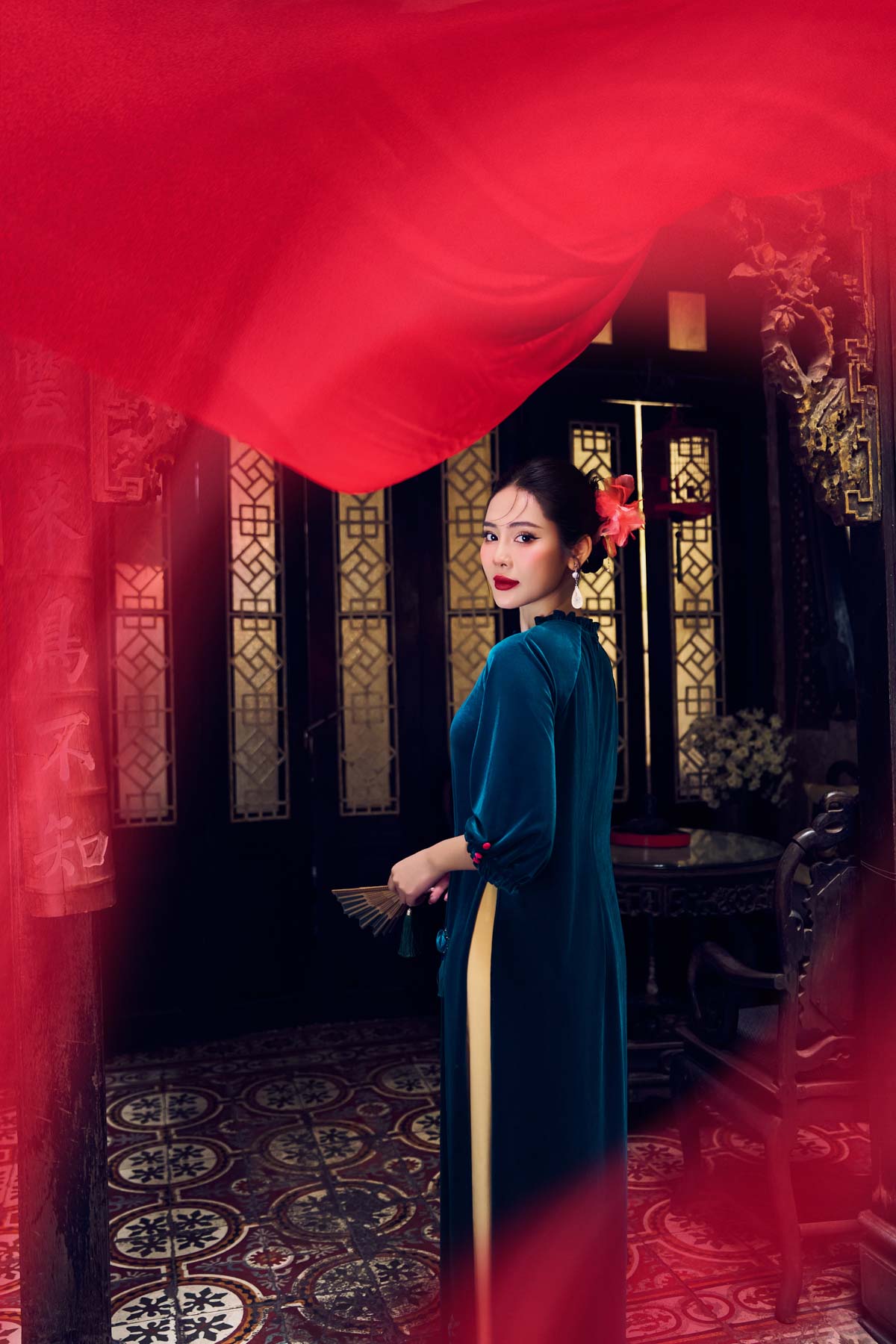 BDQ50087 - Quần dài truyền thống vải lụa dáng suông ống rộng cạp liền - PANTIO