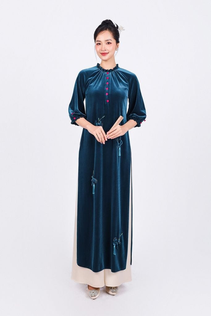 BDQ50160 - Quần áo dài truyền thống vải lụa dày dáng suông dài ống rộng khóa kéo trước cạp sau pha chun co giãn - PANTIO