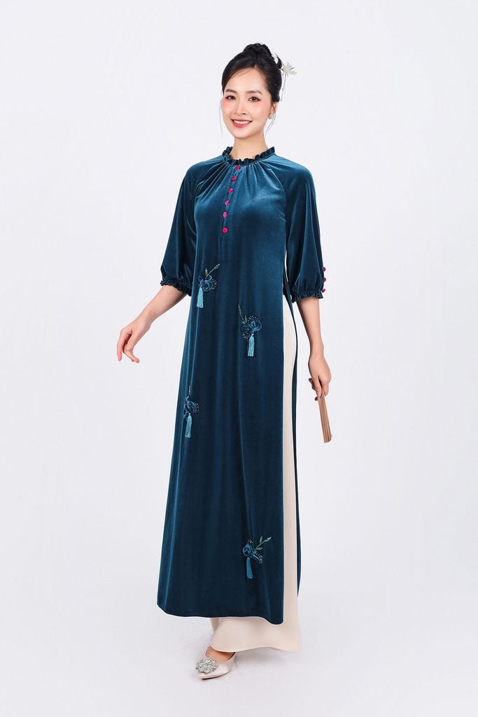 BDQ50160 - Quần áo dài truyền thống vải lụa dày dáng suông dài ống rộng khóa kéo trước cạp sau pha chun co giãn - PANTIO